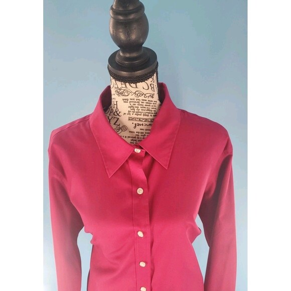 Womens No Iron Pinpoint Oxford 2x Button Front Long Sleeve Plum Lands End - Picture 2 of 13